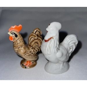 Lot Of 2 Small Chicken Rooster Figurines Porcelain Ceramic Vintage 3 Inches